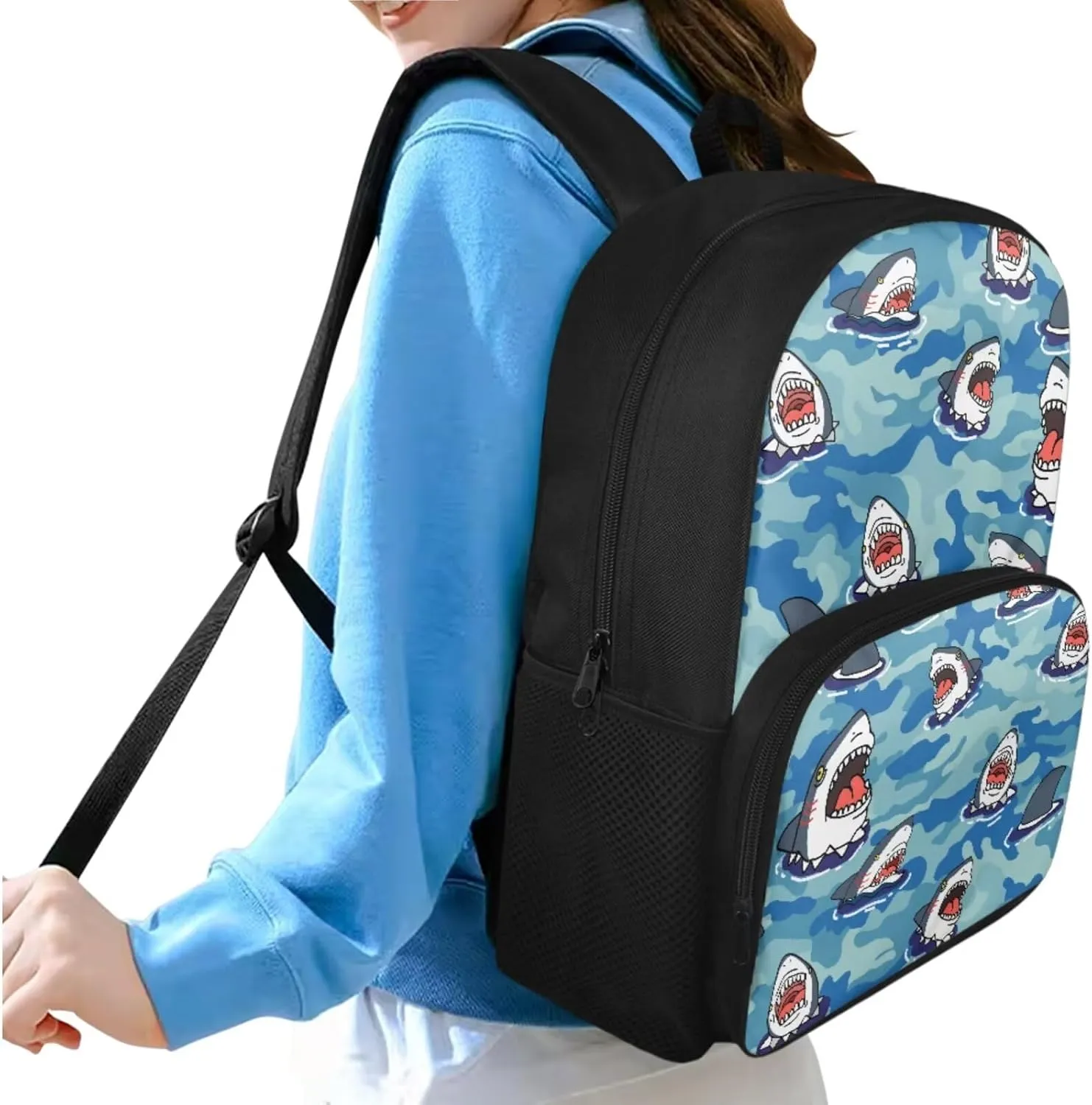 Toddler Girl Backpack and Lunch Box Set Primary Boys Cartoon Shark Backpacks School Bags with Carrying Handles School Backpack for Teens Fashion School Backpack