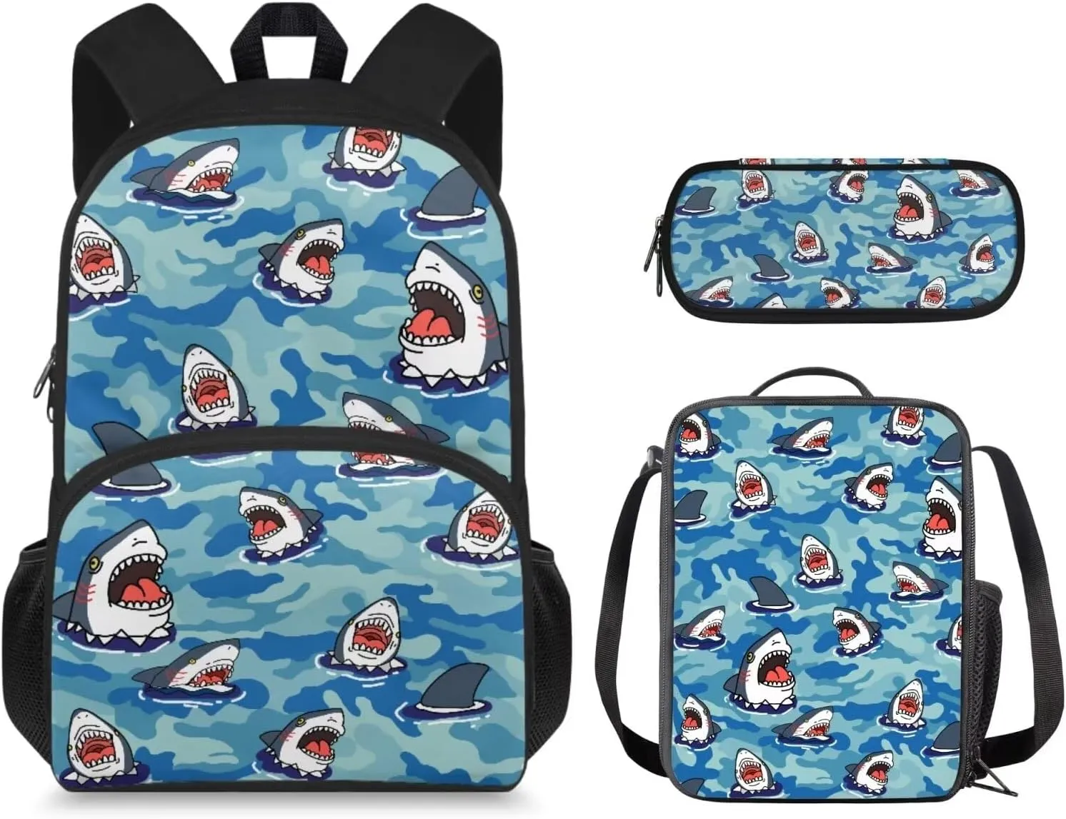Toddler Girl Backpack and Lunch Box Set Primary Boys Cartoon Shark Backpacks School Bags with Carrying Handles School Backpack for Teens Fashion School Backpack