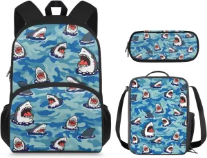 Toddler Girl Backpack and Lunch Box Set Primary Boys Cartoon Shark Backpacks School Bags with Carrying Handles School Backpack for Teens Fashion School Backpack