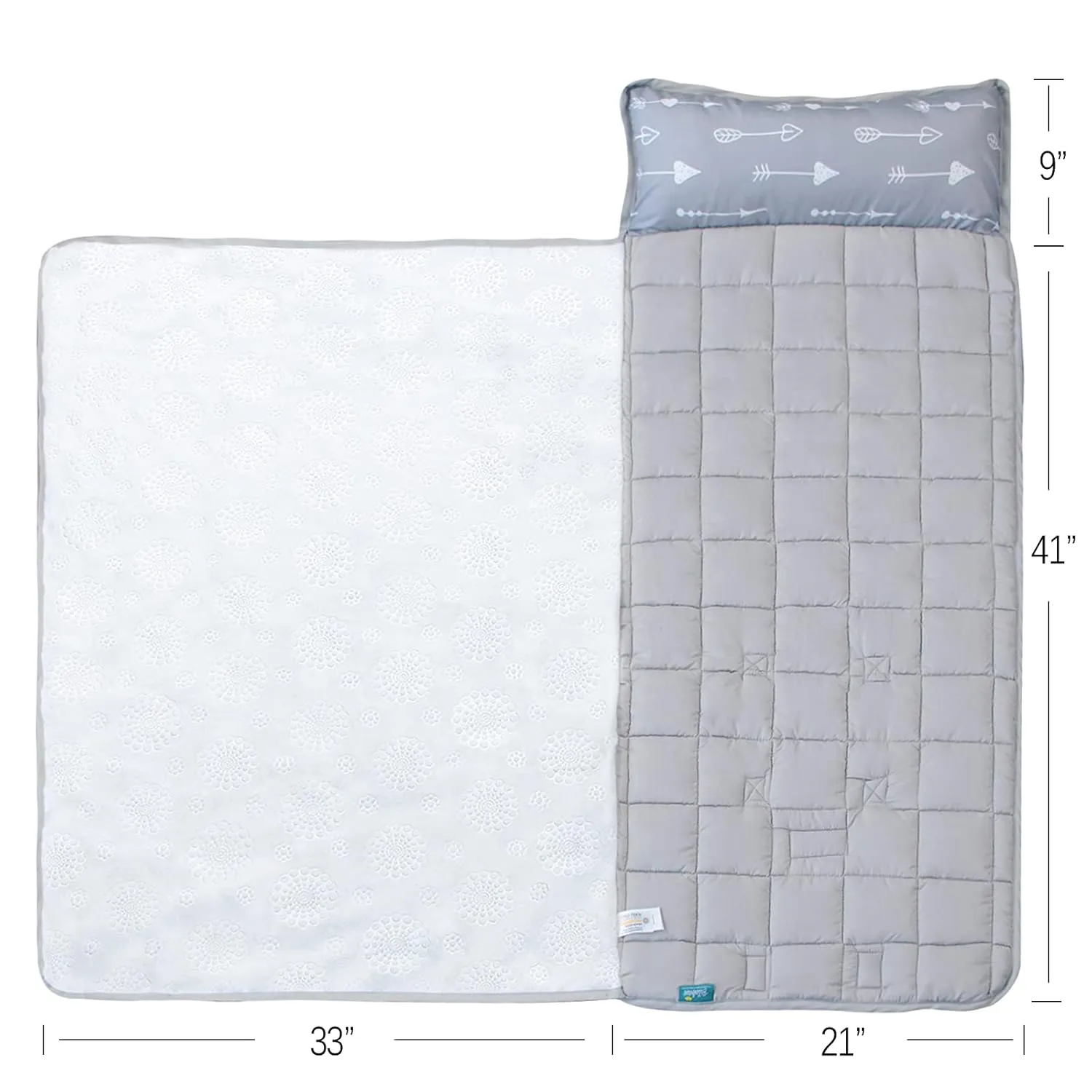 Toddler Nap Mat with Pillow and Blanket, Cot Nap Mats for Daycare Preschool Kindergarten, Lightweight Portable Travel Sleeping Bag for Kids, Grey