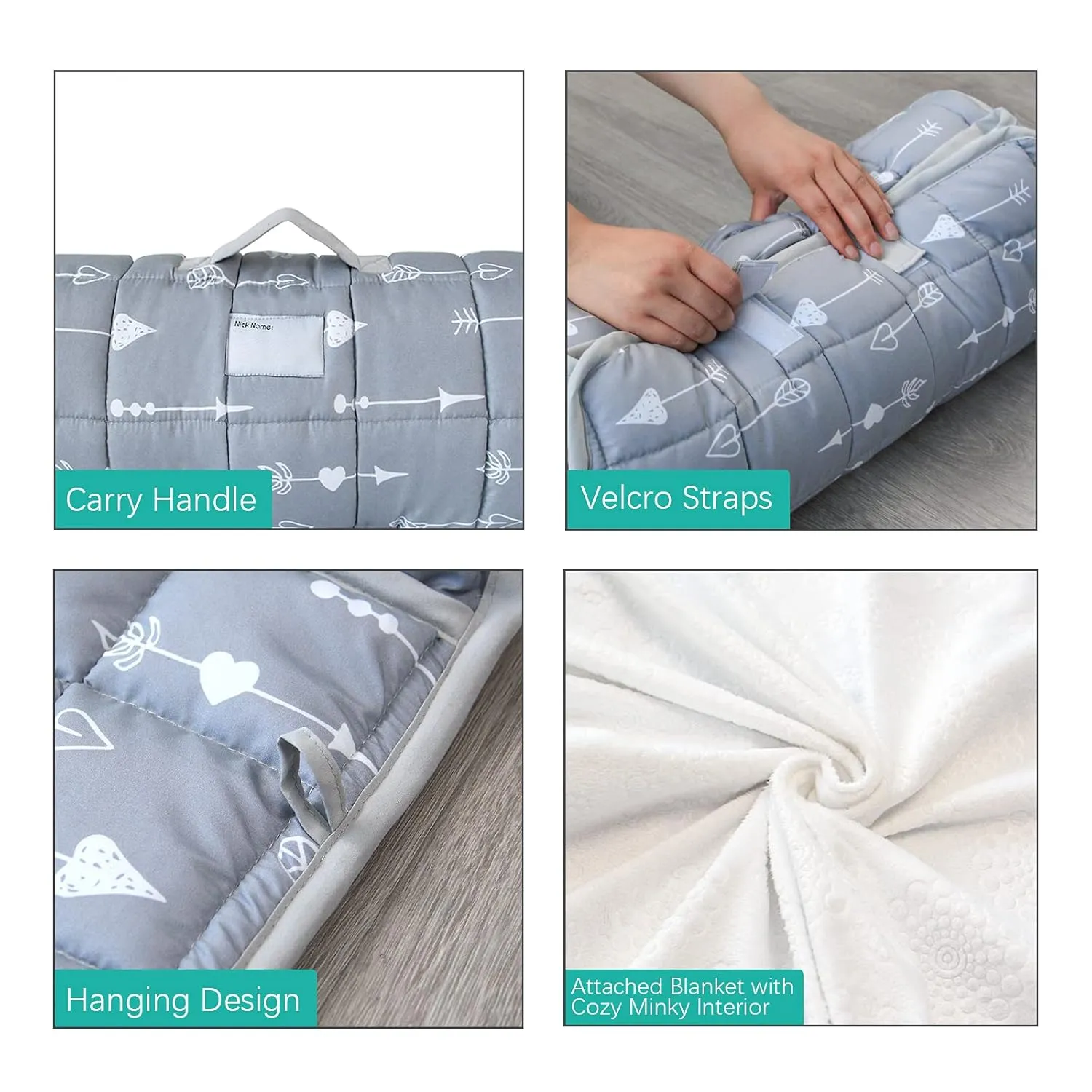 Toddler Nap Mat with Pillow and Blanket, Cot Nap Mats for Daycare Preschool Kindergarten, Lightweight Portable Travel Sleeping Bag for Kids, Grey