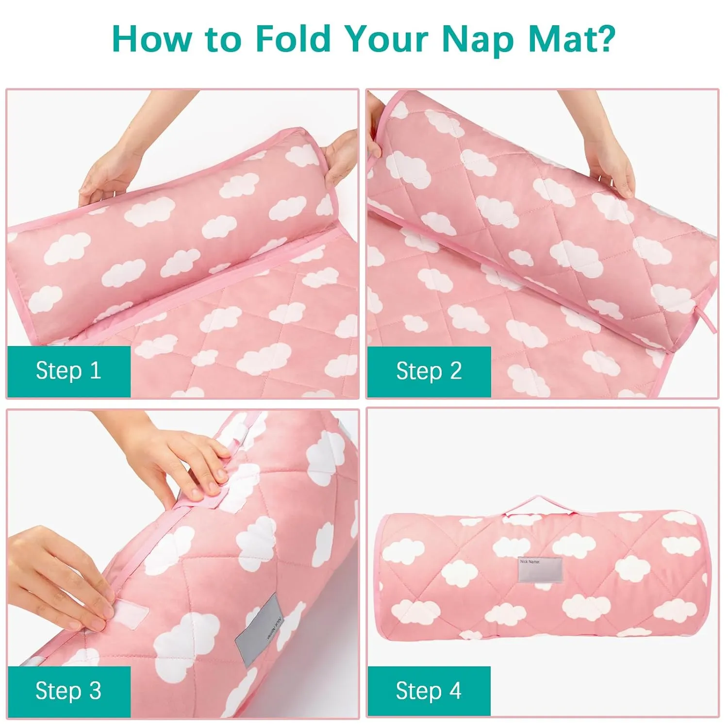 Toddler Nap Mat with Pillow and Blanket, Cot Nap Mats for Standard Daycare Preschool, Roll up Lightweight Portable Sleeping Bag for Kids, Super Soft Cozy, Pink Cloud, 52" x 23"