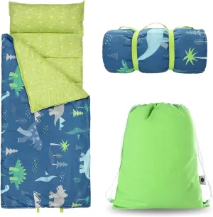 Toddlers Nap Mat with Removable Pillow and Soft Blanket, Lightweight Daycare Preschool Kindergarten Sleeping Bag, Travel Slumber for Kids Girls Boys