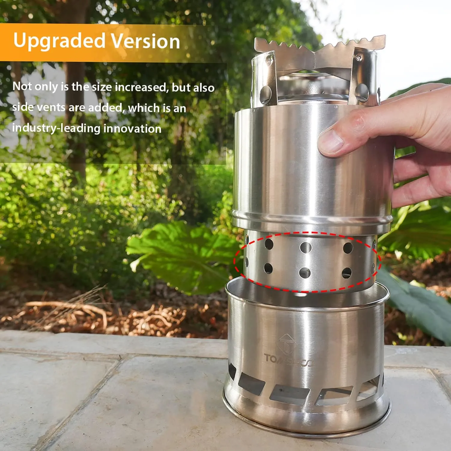TOMSHOO Portable Folding Windproof Wood Burning Stove Compact Stainless Steel Alcohol Stove Outdoor Camping Hiking Backpacking Picnic BBQ