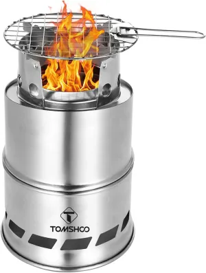 TOMSHOO Portable Folding Windproof Wood Burning Stove Compact Stainless Steel Alcohol Stove Outdoor Camping Hiking Backpacking Picnic BBQ