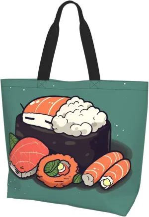 Tote Bag for Women Grocery Bag Reusable Aesthetic Shopping Bags Sleeping Sushi Beach Handbag