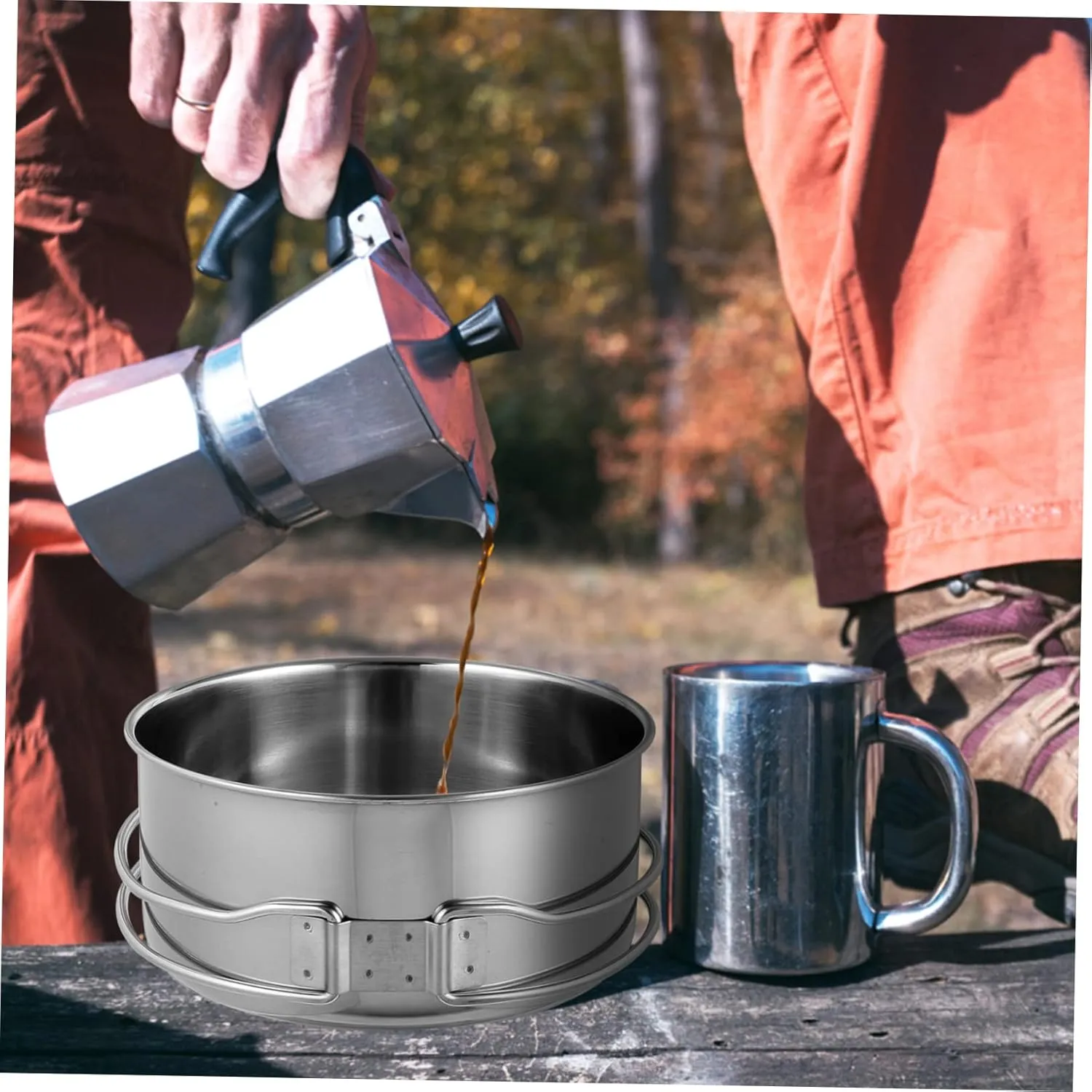 TOYANDONA Stainless Steel Outdoor Cooking Pot and Pan Lightweight Camp Cookware for Picnics Hiking and Camping