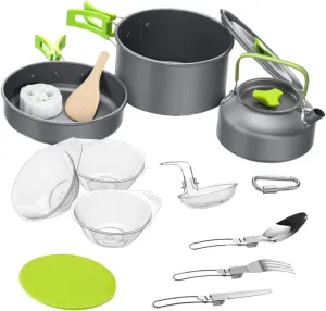 Toyvian 1Set Camping Cookware Non Stick Outdoor Cooking Kit with Pot Frying Pan Teapot Utensils and Bowls Portable Camp Kitchen Accessories for Preparation