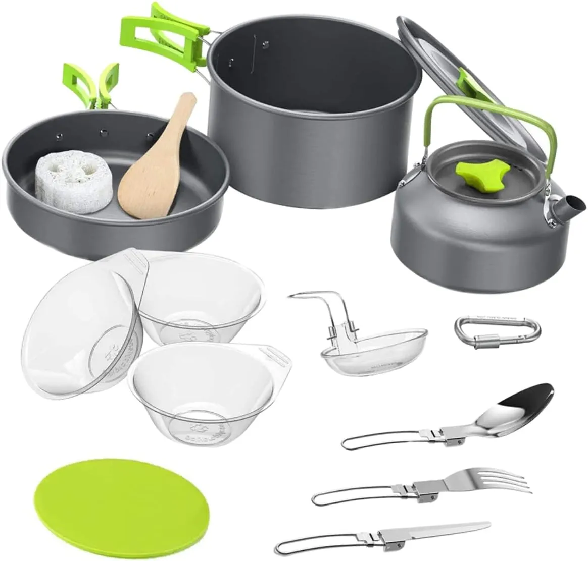 Toyvian 1Set Camping Cookware Non Stick Outdoor Cooking Kit with Pot Frying Pan Teapot Utensils and Bowls Portable Camp Kitchen Accessories for Preparation