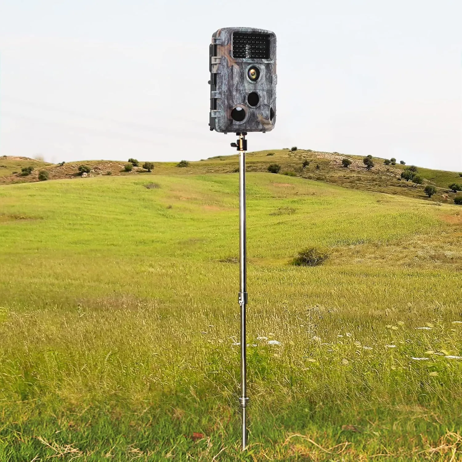 Trail Camera Stand Ground Mount, 360° Adjustable Universal Thread Connection 1/4''-20 (6 mm), Foldable Stainless Steel Bracket, for Hunting, Night Fishing Light, Solar Panels, etc.（2 Pack）