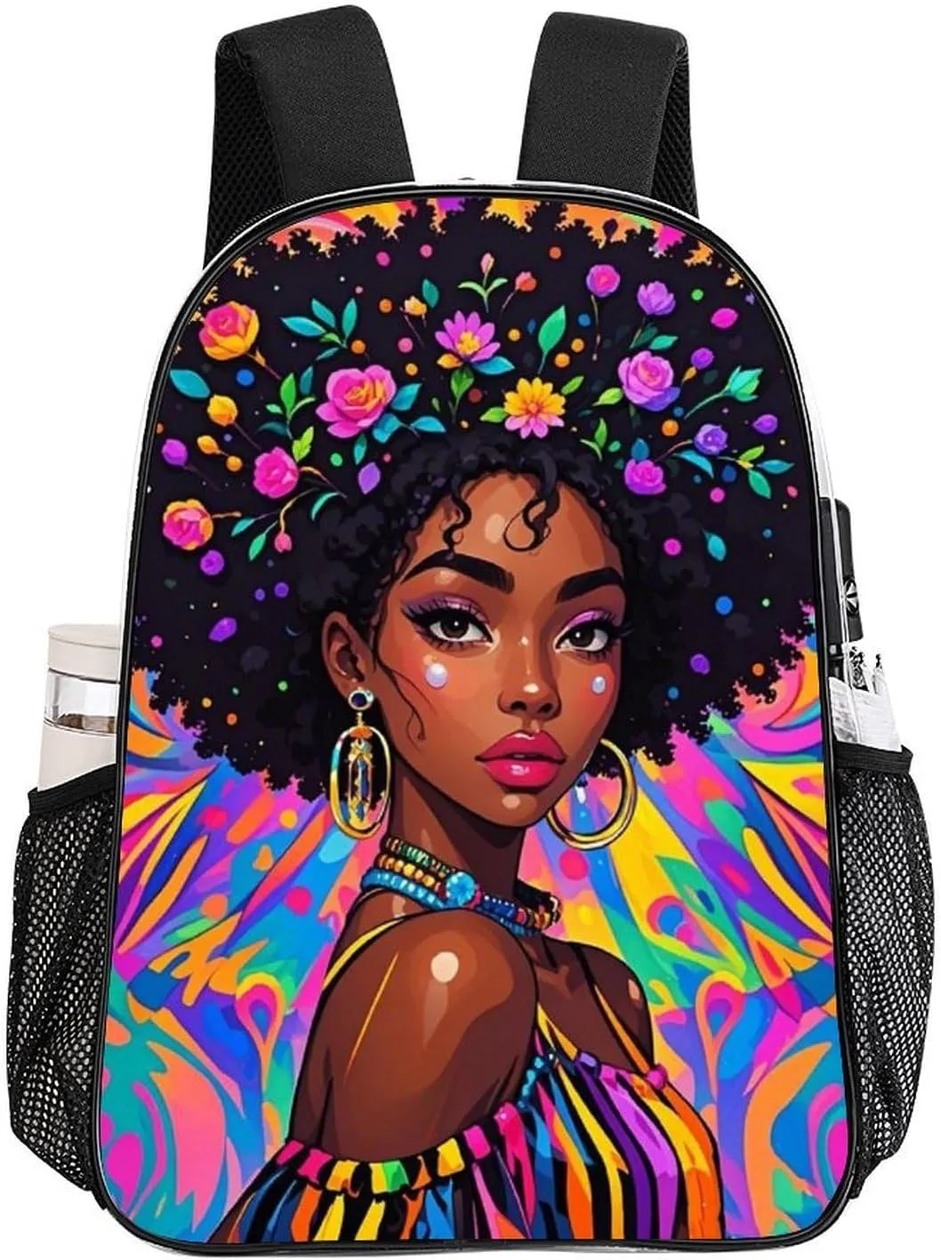 Transparent Daypack Backpack for Climbing Outdoors Running - Big Capacity Multipurpose Anti-Theft Bookbag, Chic Cartoon Woman African American Black Women Art Travel Hiking & Camping Rucksack