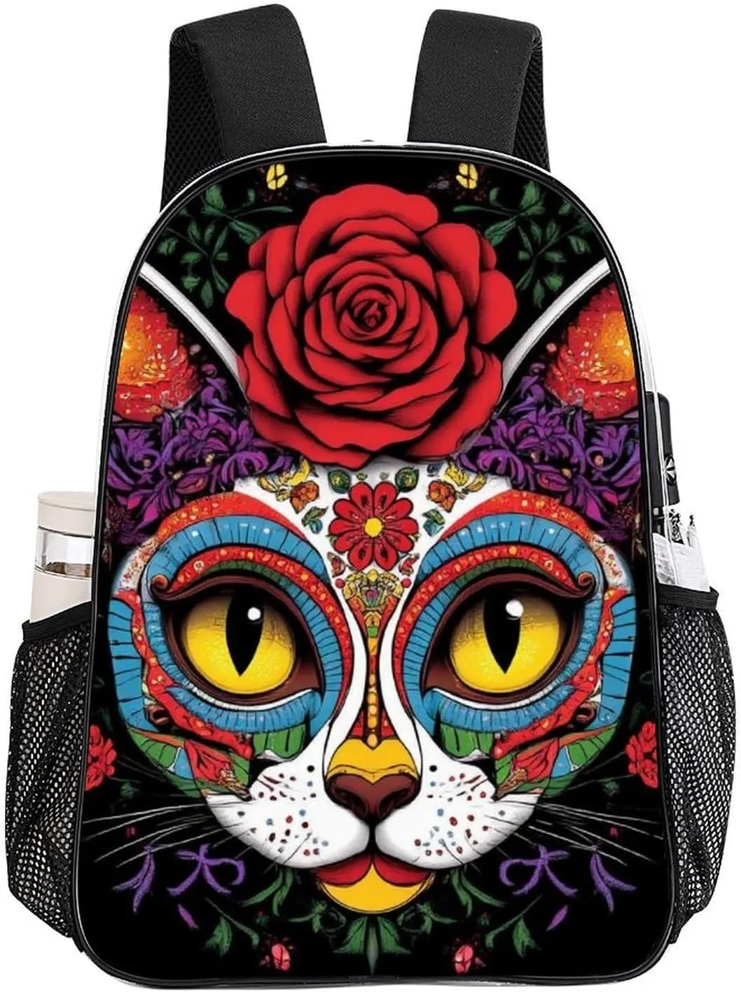 Transparent Daypack Bookbag for Gym Business Bicycle - Large Capacity Multipurpose Anti-Theft Carry On Bag, Day Of The Dead Kitty Cat Sugar Skull Travel Hiking Daypack