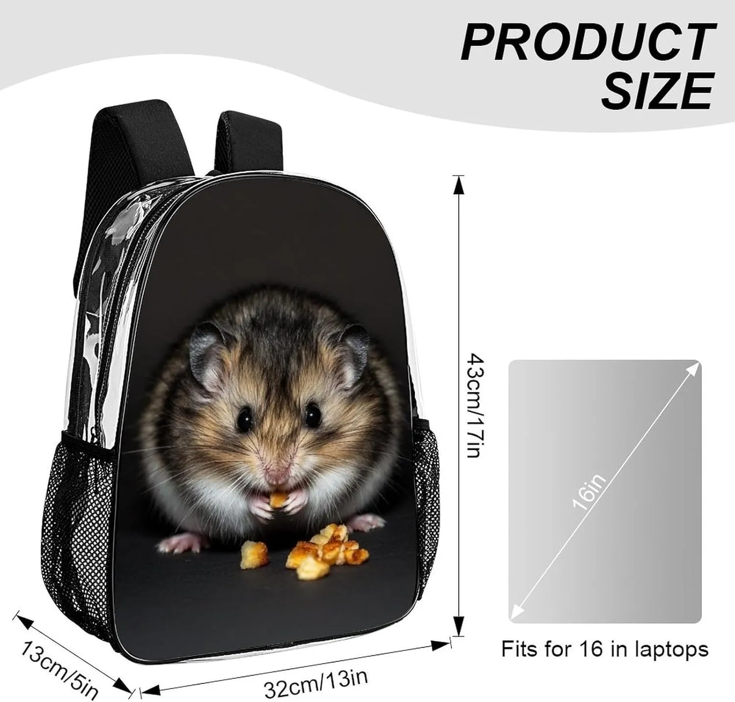 Transparent Daypack for Hiking Work Running - Big Capacity Anti-Theft Multipurpose Shoulder Bag, Good Luck Hamster Travel and Sport Backpack Rucksack