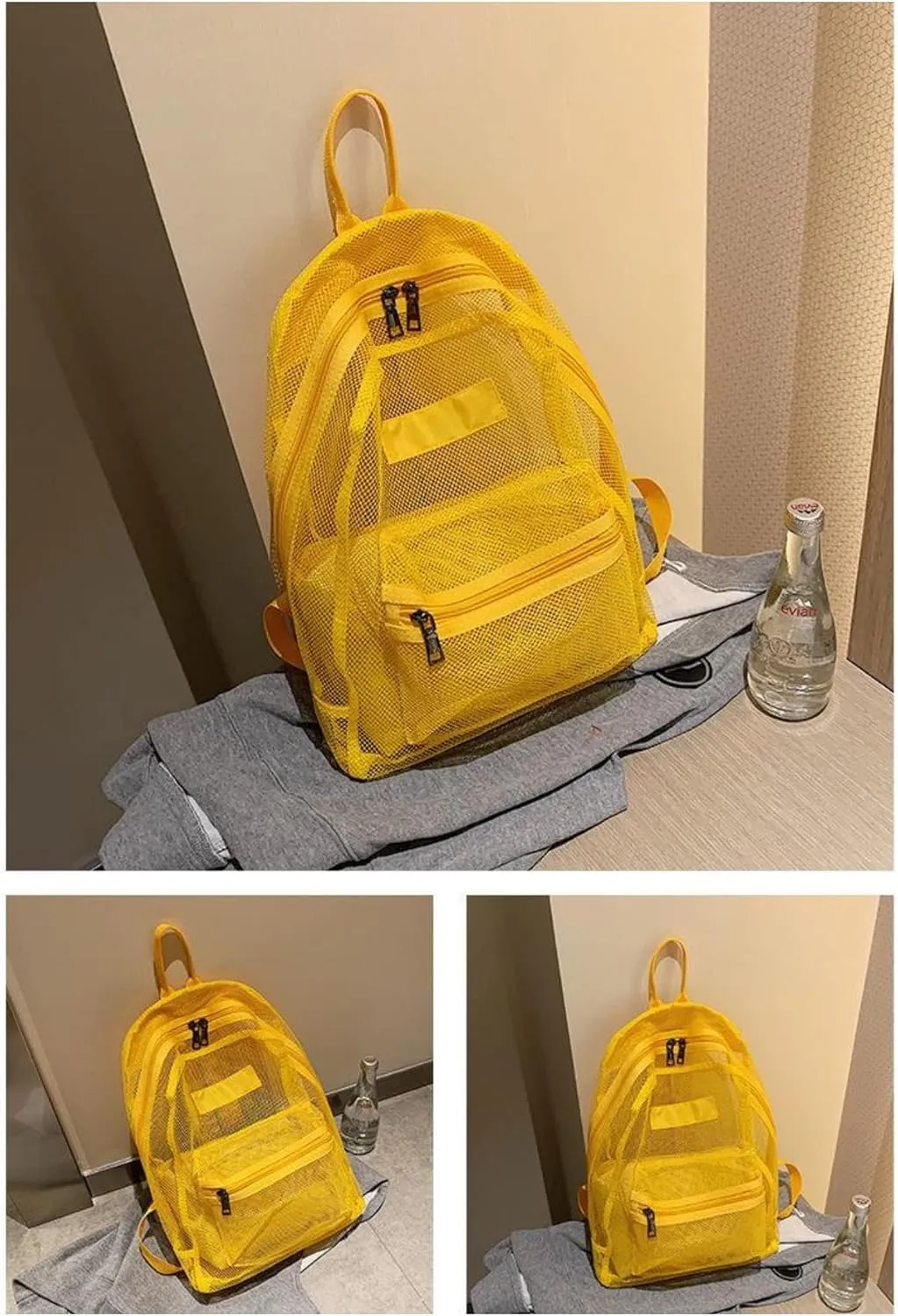 Transparent Mesh Backpack Heavy Duty Semi-See Through Stadium Approved Student Backpack with Reinforced Straps (01#Yellow)