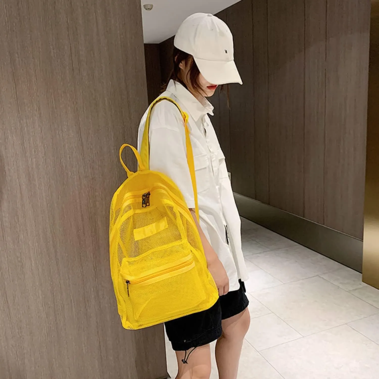 Transparent Mesh Backpack Heavy Duty Semi-See Through Stadium Approved Student Backpack with Reinforced Straps (01#Yellow)