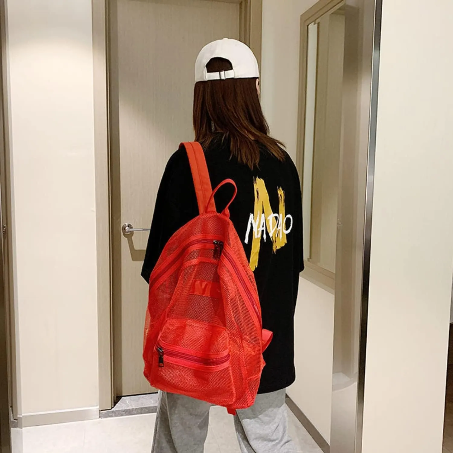 Transparent Mesh Backpacks Heavy Duty Semi-See Through Stadium Approved Student Backpack with Reinforced Straps (04#Red)
