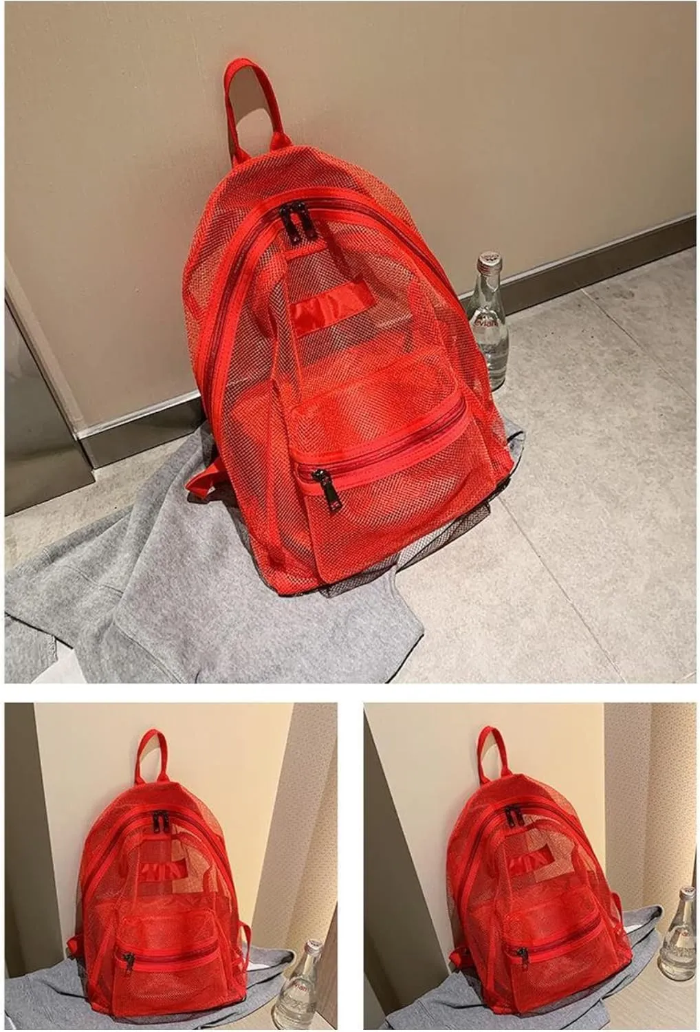 Transparent Mesh Backpacks Heavy Duty Semi-See Through Stadium Approved Student Backpack with Reinforced Straps (04#Red)