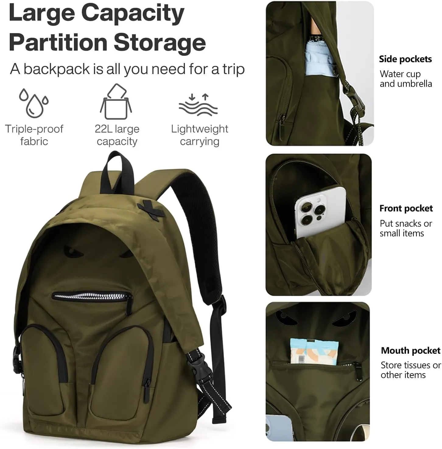Travel Backpack for Women Men, 18 Inch Carry On Laptop Backpack Flight Approved fits 16'' Laptop, Waterproof Bag with Multiple Pockets