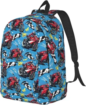 Travel Backpack for Women Men - 20L Red Motorcycle Rider Print Canvas Simple Modern Backpack Bag for Hiking