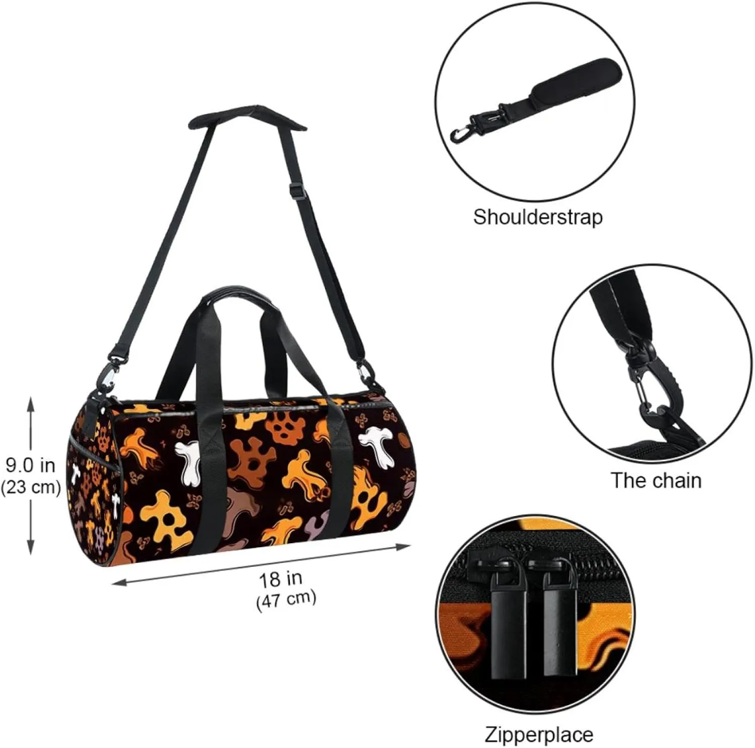 Travel Bag,Mens Gym Bag,Womens Gym Bag,Bones and Paw Print,Sports Bag