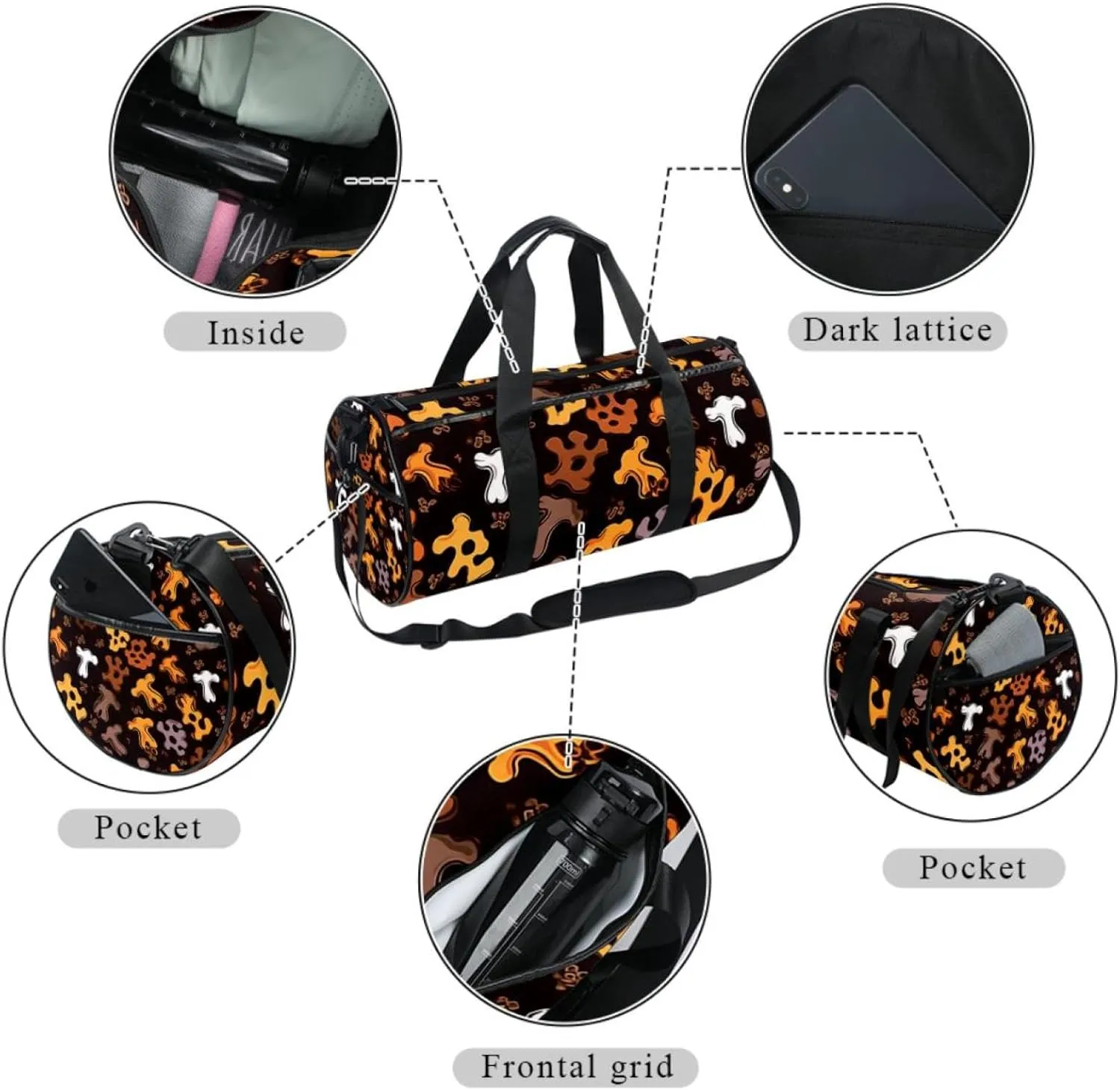 Travel Bag,Mens Gym Bag,Womens Gym Bag,Bones and Paw Print,Sports Bag