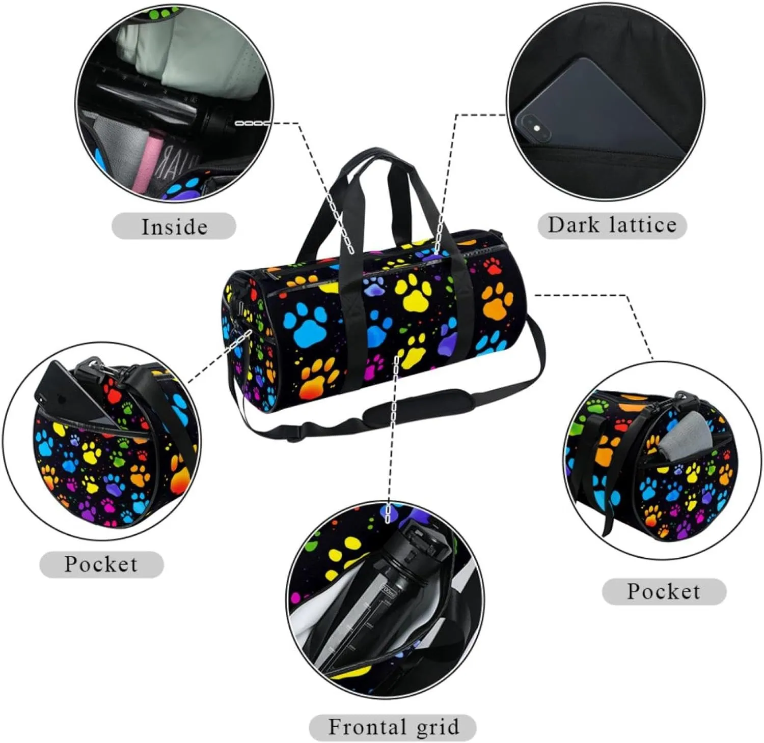 Travel Bag,Mens Gym Bag,Womens Gym Bag,Colorful Dog Paw Print,Sports Bag