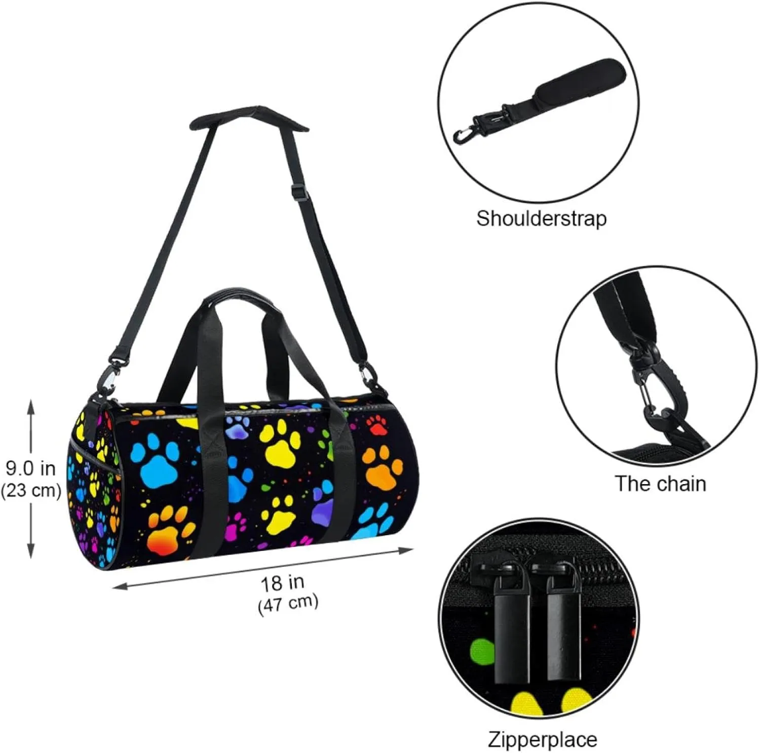 Travel Bag,Mens Gym Bag,Womens Gym Bag,Colorful Dog Paw Print,Sports Bag