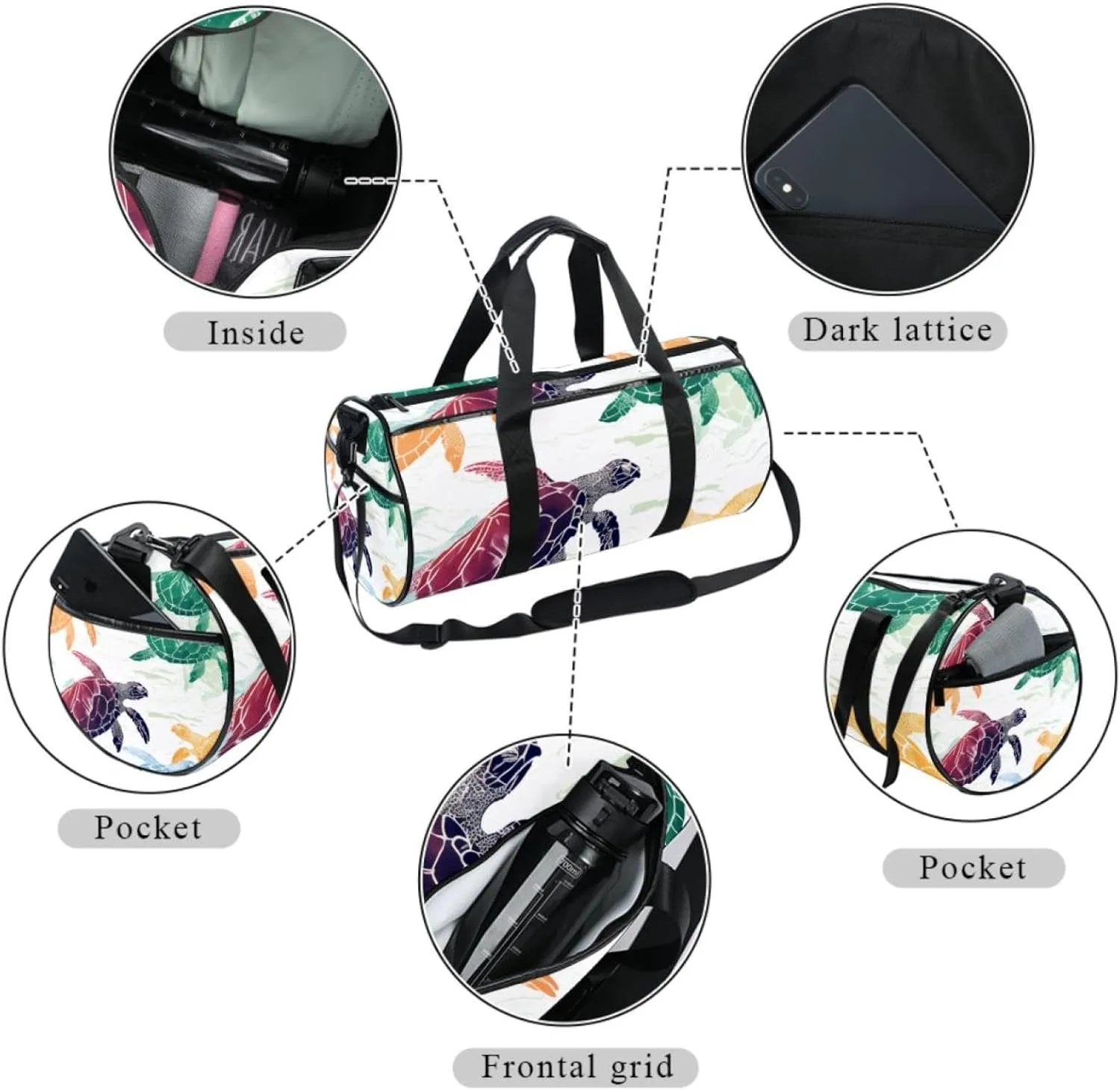Travel Bag,Mens Gym Bag,Womens Gym Bag,Colorful Sea Turtle,Sports Bag