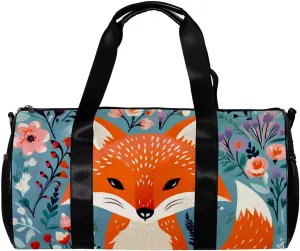 Travel Bag,Mens Gym Bag,Womens Gym Bag,Flower Field and Fox,Sports Bag