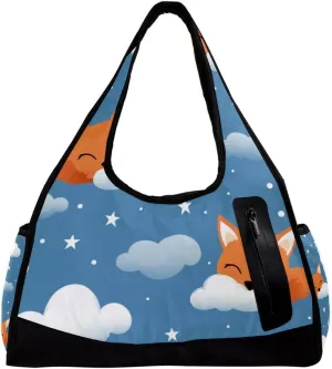 Travel Bag,Mens Gym Bag,Womens Gym Bag,Fox Animal with Clouds,Sports Bag