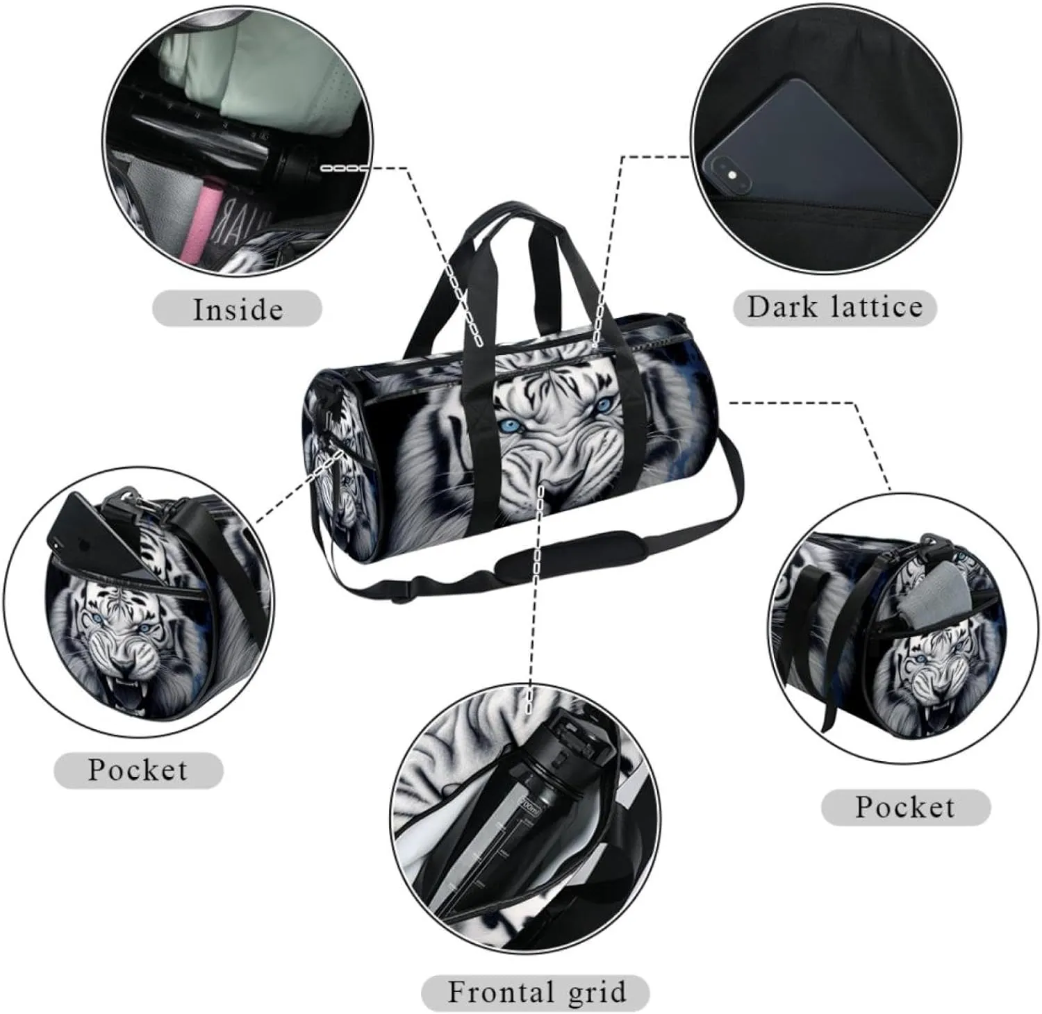 Travel Bag,Mens Gym Bag,Womens Gym Bag,Scary Tiger Portrait,Sports Bag