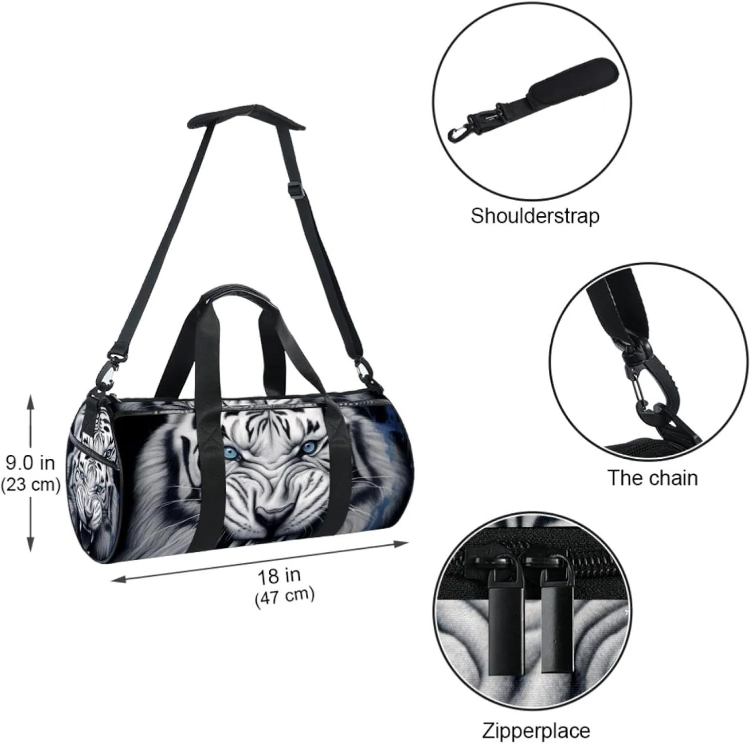 Travel Bag,Mens Gym Bag,Womens Gym Bag,Scary Tiger Portrait,Sports Bag