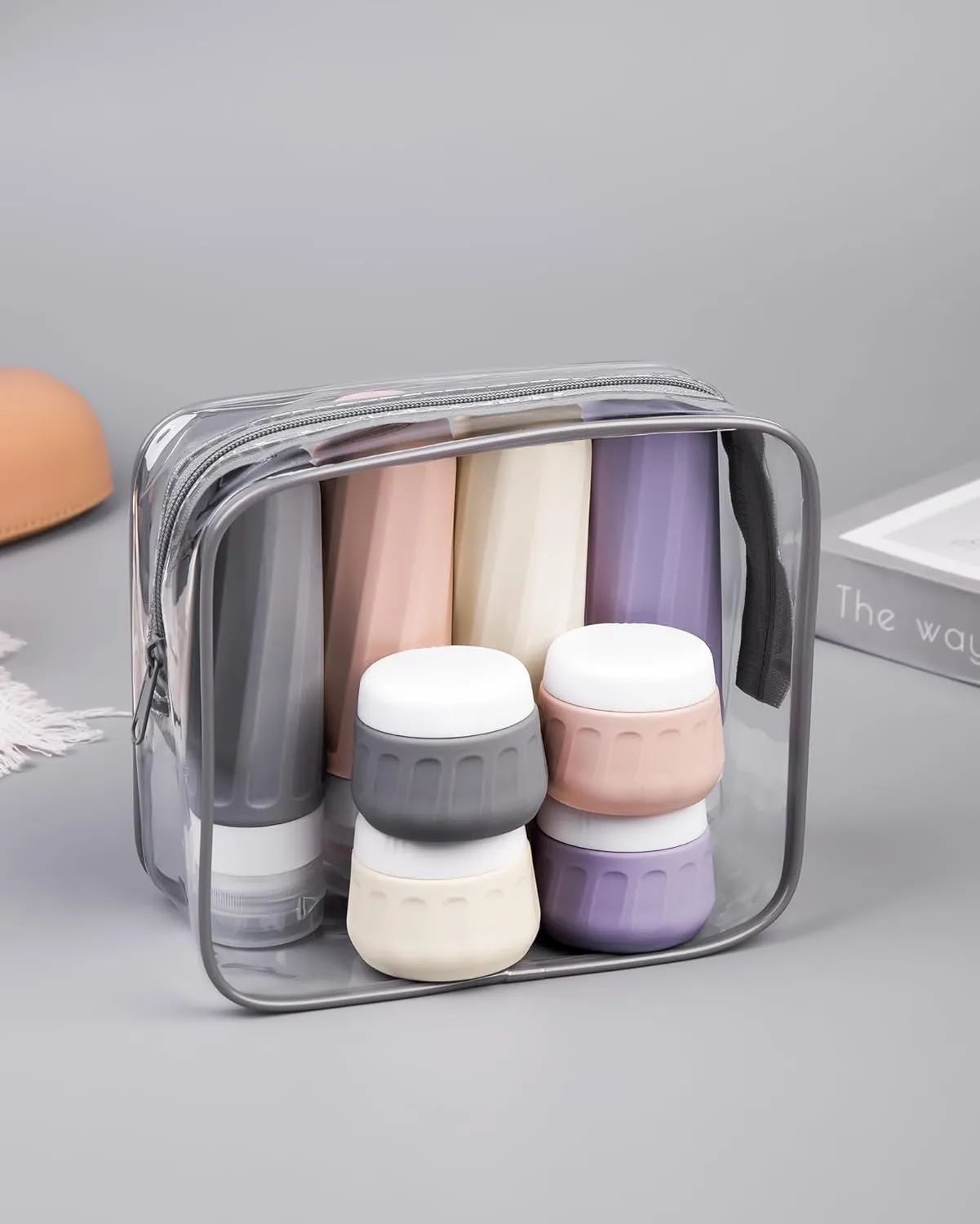 Travel Bottles for Toiletries 8 Pack, Travel Size Toiletries, Tsa Approved Travel Size Containers 3oz, with Travel Essentials Clear Bag, Leak Proof Silicone Squeezable Creams Jars