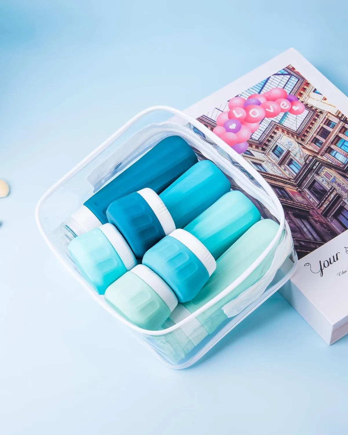 Travel Bottles for Toiletries, Travel Size Toiletries 10 Pack, Tsa Approved Travel Size Containers 3oz, with Travel Essentials Clear Bag, Leak Proof Silicone Squeezable Creams Jars