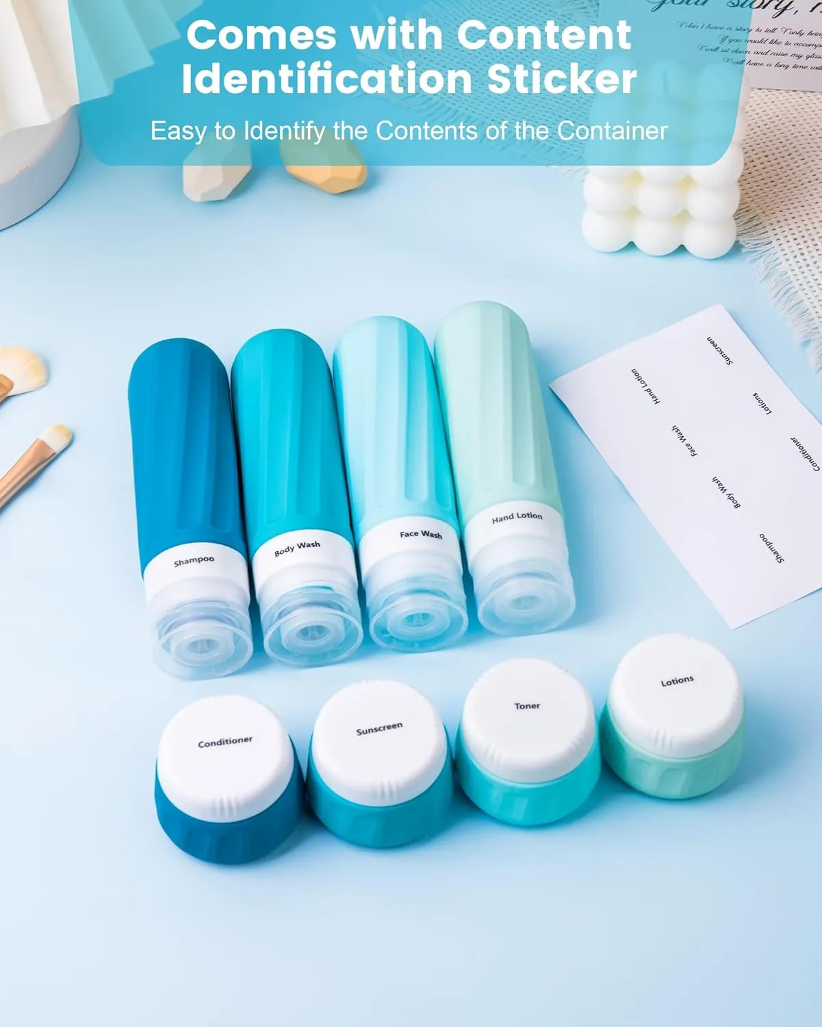 Travel Bottles for Toiletries, Travel Size Toiletries 10 Pack, Tsa Approved Travel Size Containers 3oz, with Travel Essentials Clear Bag, Leak Proof Silicone Squeezable Creams Jars