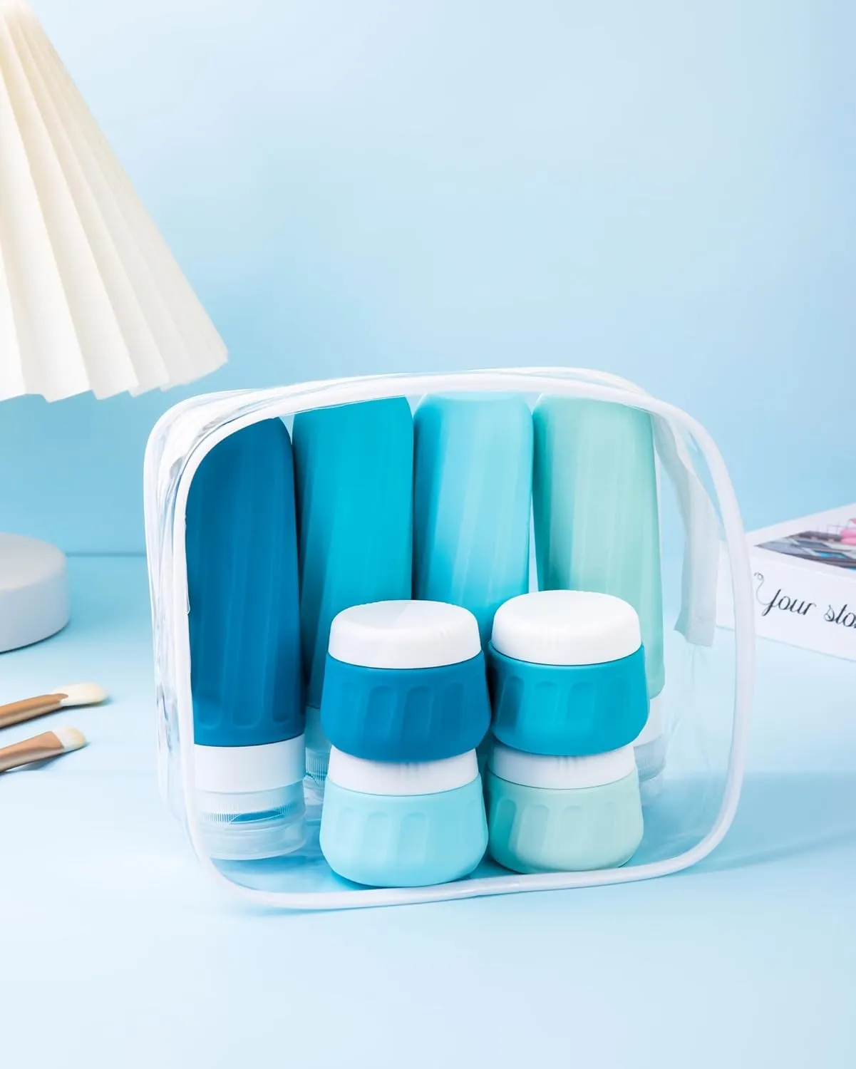 Travel Bottles for Toiletries, Travel Size Toiletries 10 Pack, Tsa Approved Travel Size Containers 3oz, with Travel Essentials Clear Bag, Leak Proof Silicone Squeezable Creams Jars