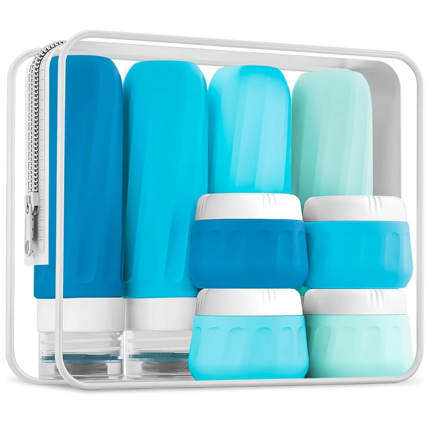 Travel Bottles for Toiletries, Travel Size Toiletries 10 Pack, Tsa Approved Travel Size Containers 3oz, with Travel Essentials Clear Bag, Leak Proof Silicone Squeezable Creams Jars