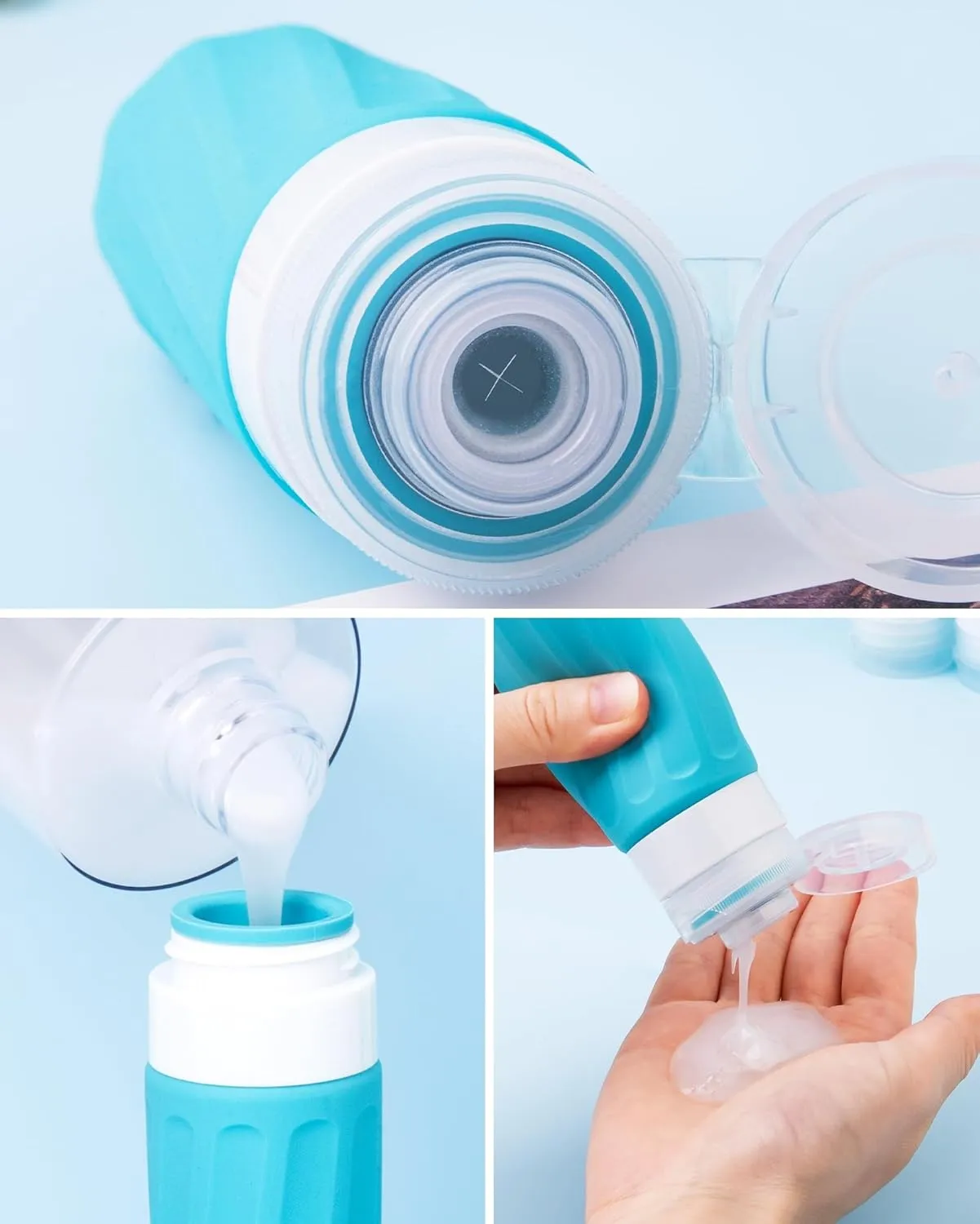 Travel Bottles for Toiletries, Travel Size Toiletries 10 Pack, Tsa Approved Travel Size Containers 3oz, with Travel Essentials Clear Bag, Leak Proof Silicone Squeezable Creams Jars