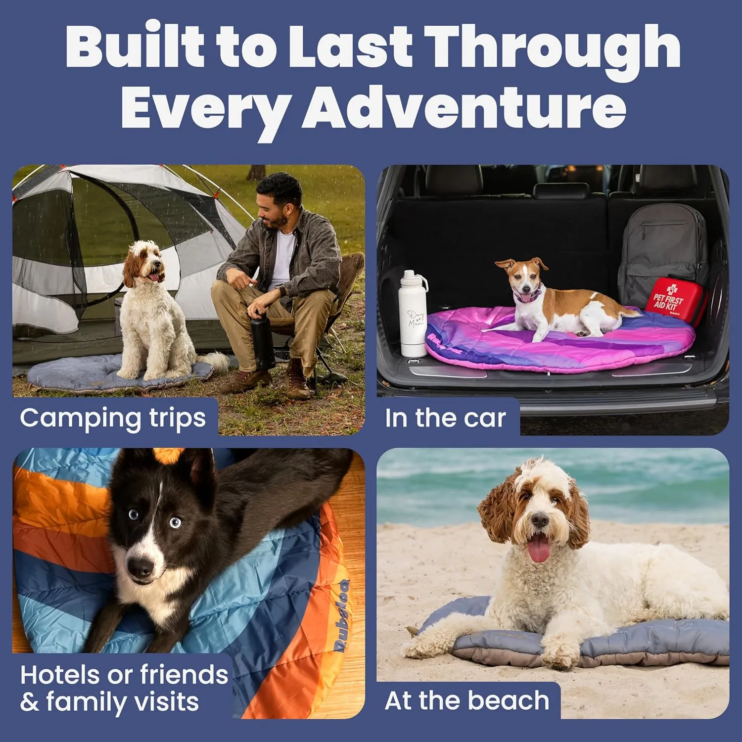 Travel Dog Bed (42" x 30") – Foldable, Roll-Up Camping Dog Bed – Waterproof, Soft & Durable Mat with Extra Padding – Compact & Packable – Machine Washable – for Large & Small Breeds - Pink
