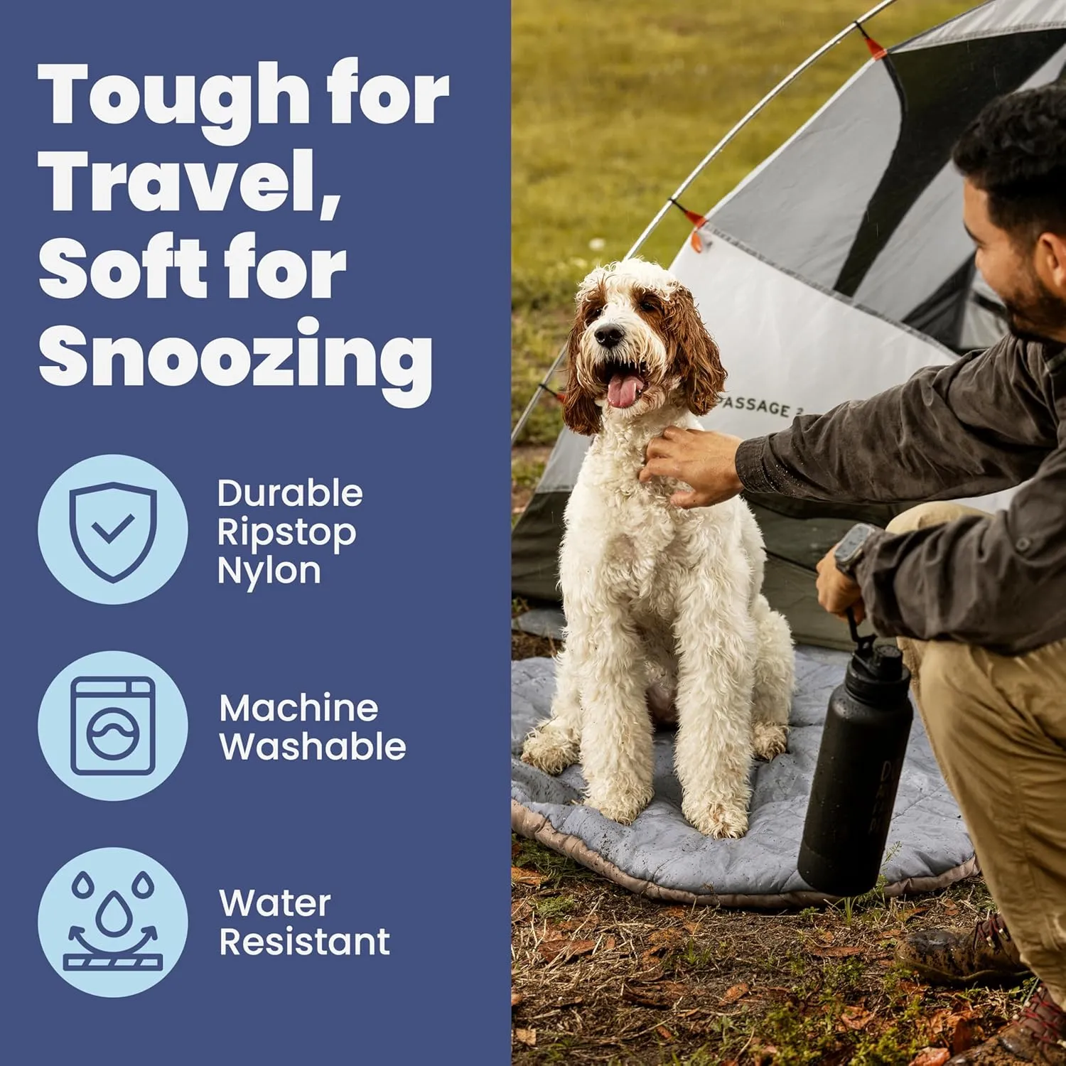 Travel Dog Bed (42" x 30") – Foldable, Roll-Up Camping Dog Bed – Waterproof, Soft & Durable Mat with Extra Padding – Compact & Packable – Machine Washable – for Large & Small Breeds - Pink