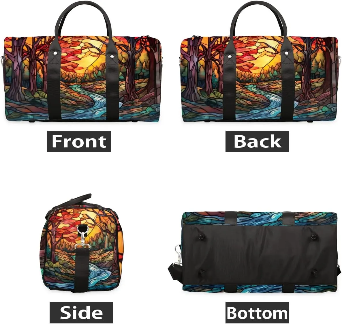 Travel Duffel Bag, Glass Painting Autumn Fall Forest Sports Tote Gym Bag Foldable Western Aztec Weekender Bag Carry on Luggage Handle Bag Overnight Shoulder Bag for Women Men,A-019