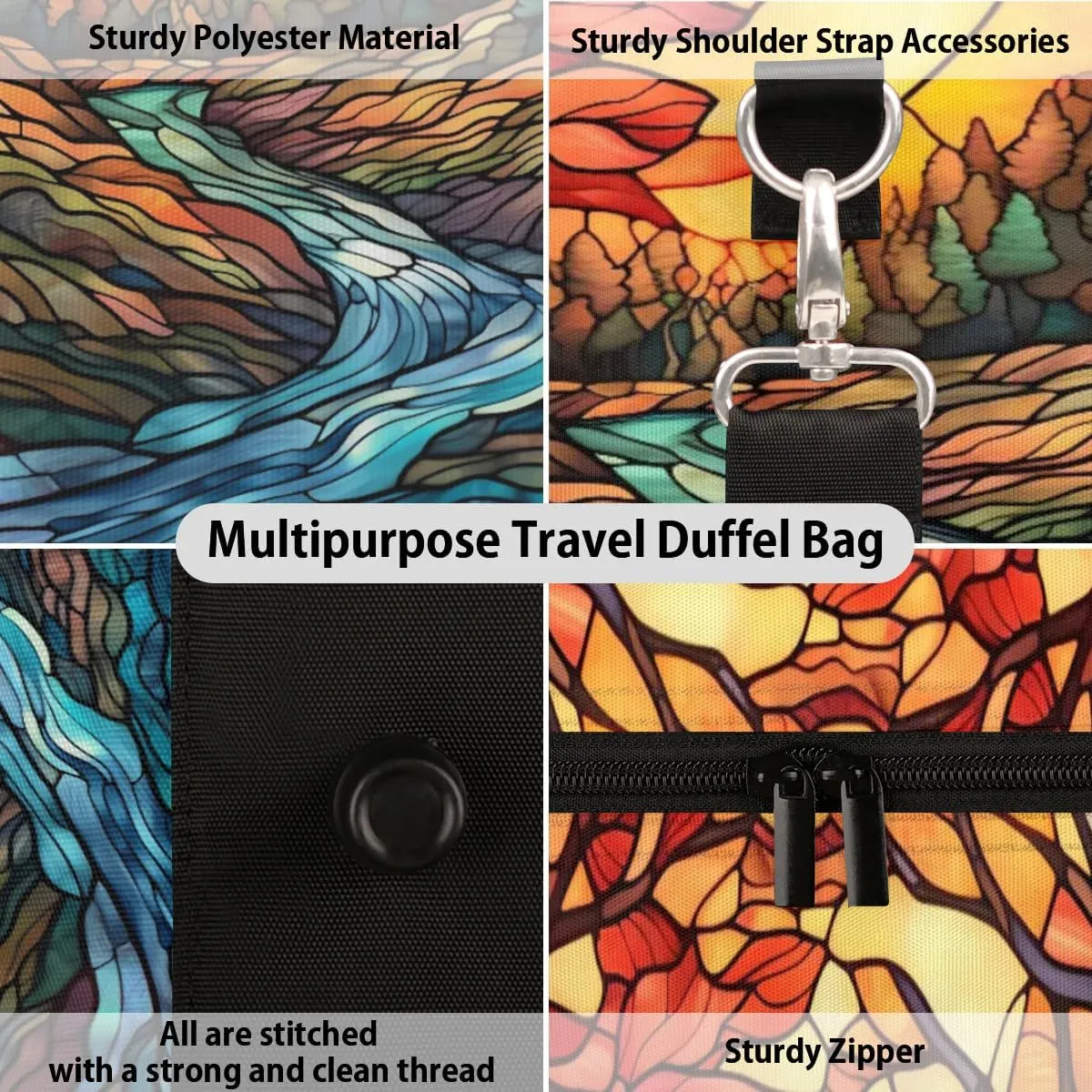 Travel Duffel Bag, Glass Painting Autumn Fall Forest Sports Tote Gym Bag Foldable Western Aztec Weekender Bag Carry on Luggage Handle Bag Overnight Shoulder Bag for Women Men,A-019