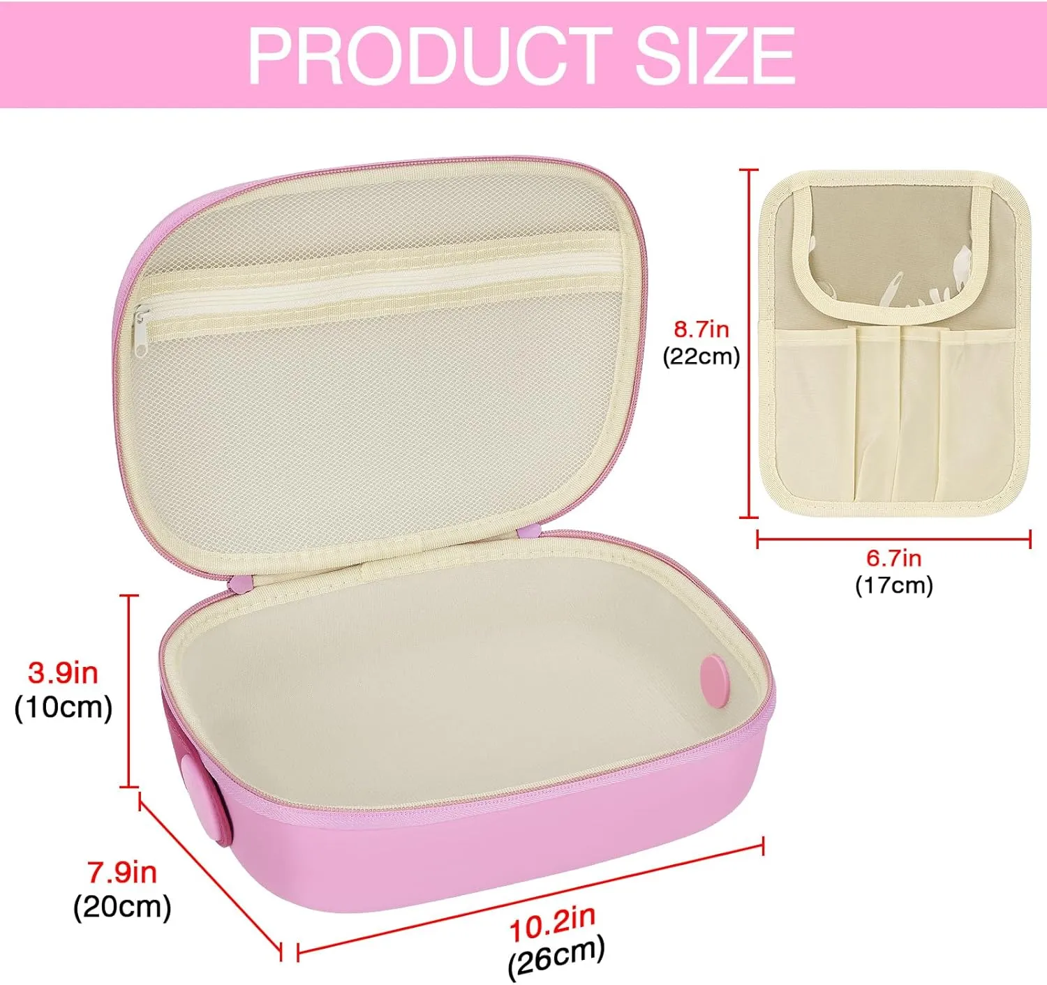 Travel Makeup Bag, Portable EVA Material Makeup Storage Bag with Hand Strap, Large Capacity Cosmetic Bag for Women, Essential Organizer for Makeup with Compartment (Pink)