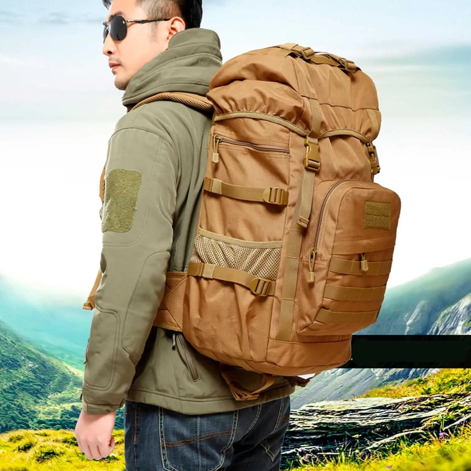 Travel Rucksack for Climbing Cycling Hiking， 60L Backpack Waterproof Rucksack(A132)