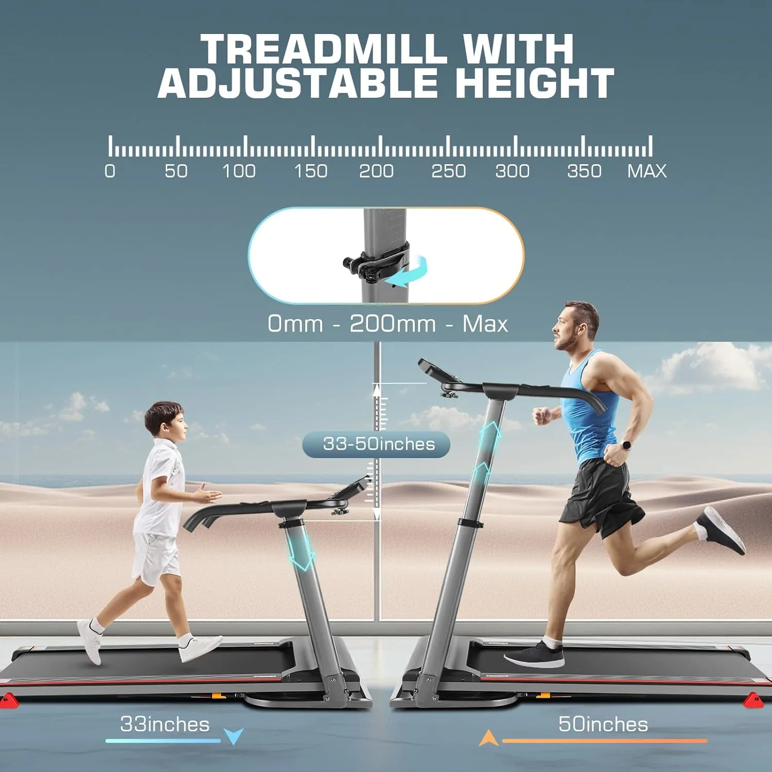 Treadmill with Desk Workstation & Adjustable Height, 2.5 HP Folding Treadmill with 3 Level Incline, 300  LBS Weight Capacity & Wider Running Belt, Standing Desk Treadmills for Home with Handle Bar
