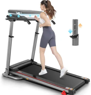 Treadmill with Desk Workstation & Adjustable Height, 2.5 HP Folding Treadmill with 3 Level Incline, 300  LBS Weight Capacity & Wider Running Belt, Standing Desk Treadmills for Home with Handle Bar