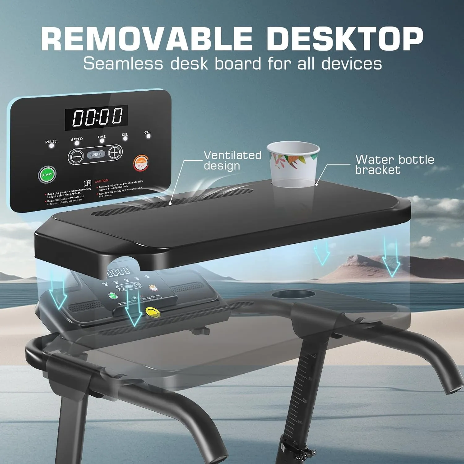Treadmill with Desk Workstation & Adjustable Height, 2.5 HP Folding Treadmill with 3 Level Incline, 300  LBS Weight Capacity & Wider Running Belt, Standing Desk Treadmills for Home with Handle Bar