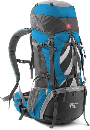 Trekking Rucksack, Hiking Backpack 70L,Mountaineering Backpack Waterproof with Rain Cover for Men Women,Travel Backpack for Camping Climbing Outdoor Sports High Capacity (Color : Blue)