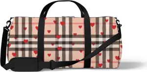 Trendy Vintage Hearts Buffalo Plaid Sports Bag Tote Bag Waterproof Gym Bag with Shoulder Strap Zipper 2 Side Pockets for Men and Women, Travel and Storage Shoulder Bag.