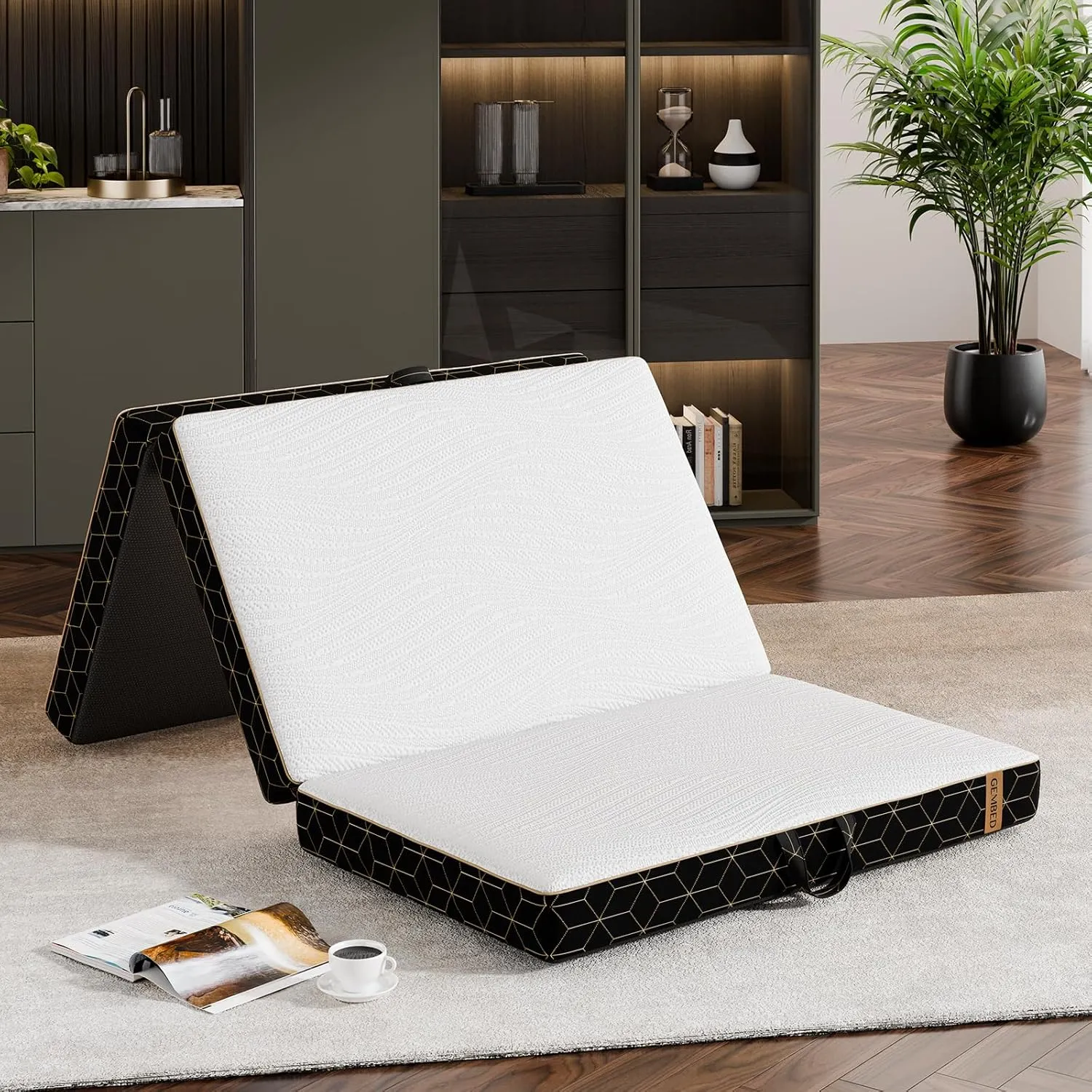 Tri-Fold Memory Foam Mattress Single - 4 Inch Portable Folding Mattress with Handle & Washable Cover, Floor Bed with Non-Slip Base, Space-Saving for Kids Room, Travel, Guest Bed, Yoga, RV, 75"x25"x4"
